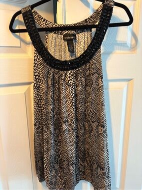 Lane Bryant Black and White Beaded Scoop-Neck Tank